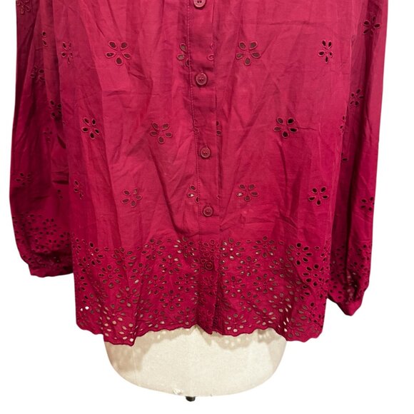 LOFT Eyelet Blouse XL Pink Floral Cutout Long Sleeve Top - Picture 3 of 5
